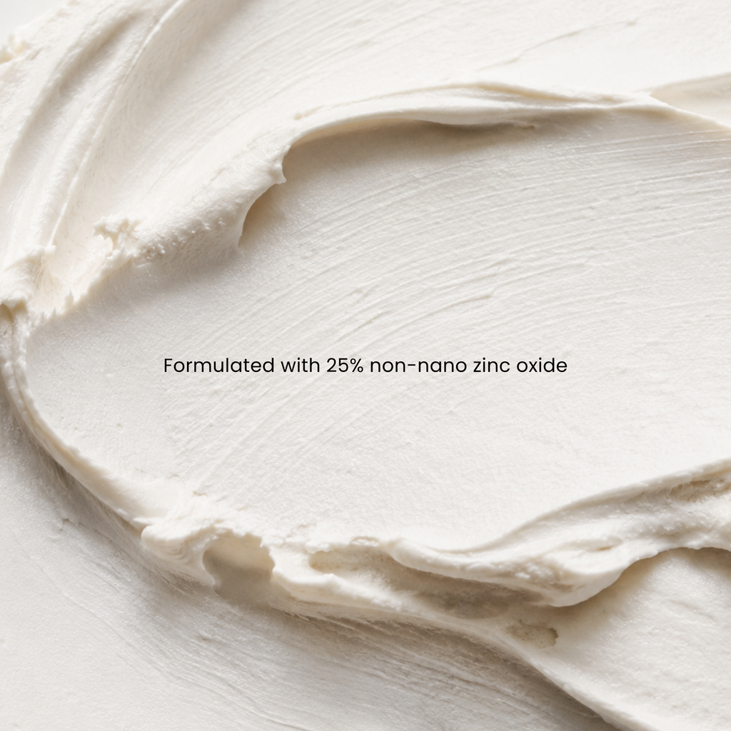 Formulated with 25% non-nano zinc oxide texture