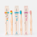 TANIT kids bamboo toothbrushes in Rainbow, Blue Shark and Pink Elephant designs with packaging