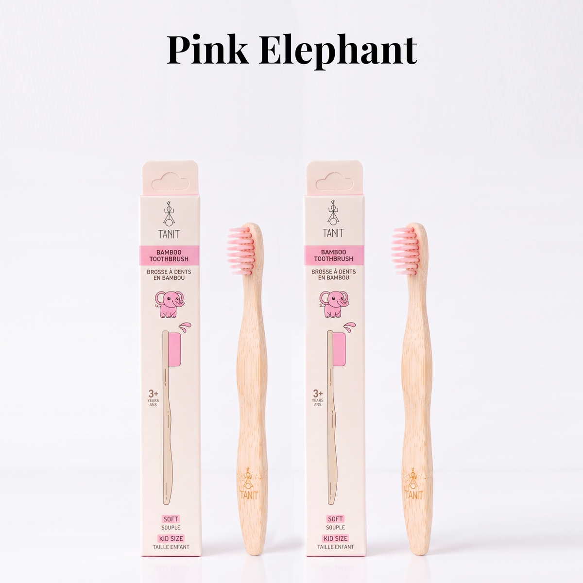 Pink Elephant kids bamboo toothbrushes with packaging